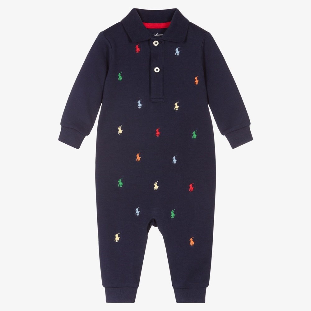 Ralph Lauren Navy Blue Playsuit with Multicolor Embroidery - 9M